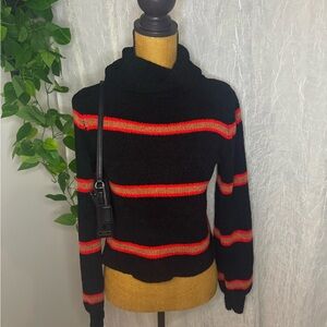Wild Fable black & red striped crocheted turtleneck sweater